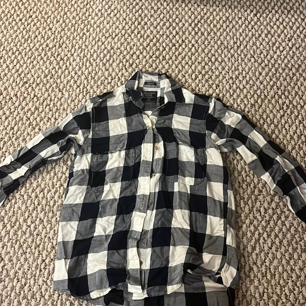 abercrombie and fitch navy blue and white flannel; size XXS